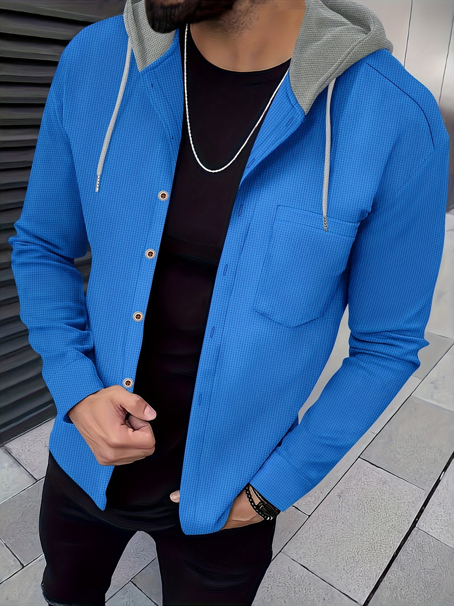 New Casual High-Quality Solid Color Outerwear Shirt Fashion Jacket - Soft, Breathable, Long Sleeve, Button-Up, Chic Design - Perfect for Spring, Autumn, Daily Wear, Outdoors - Vibrant Blue
