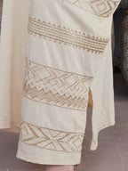 Targeted Heavy Industry Golden Silvery Embroidered Arabic Women'S Dress, 2026 Summer Autumn Style Women'S Holiday Party Attire, Jalabiya Ruffled Lapel Batwing Sleeve Hem Slit Square Asymmetrical Geometric Atmospheric Black Robe - Apricot