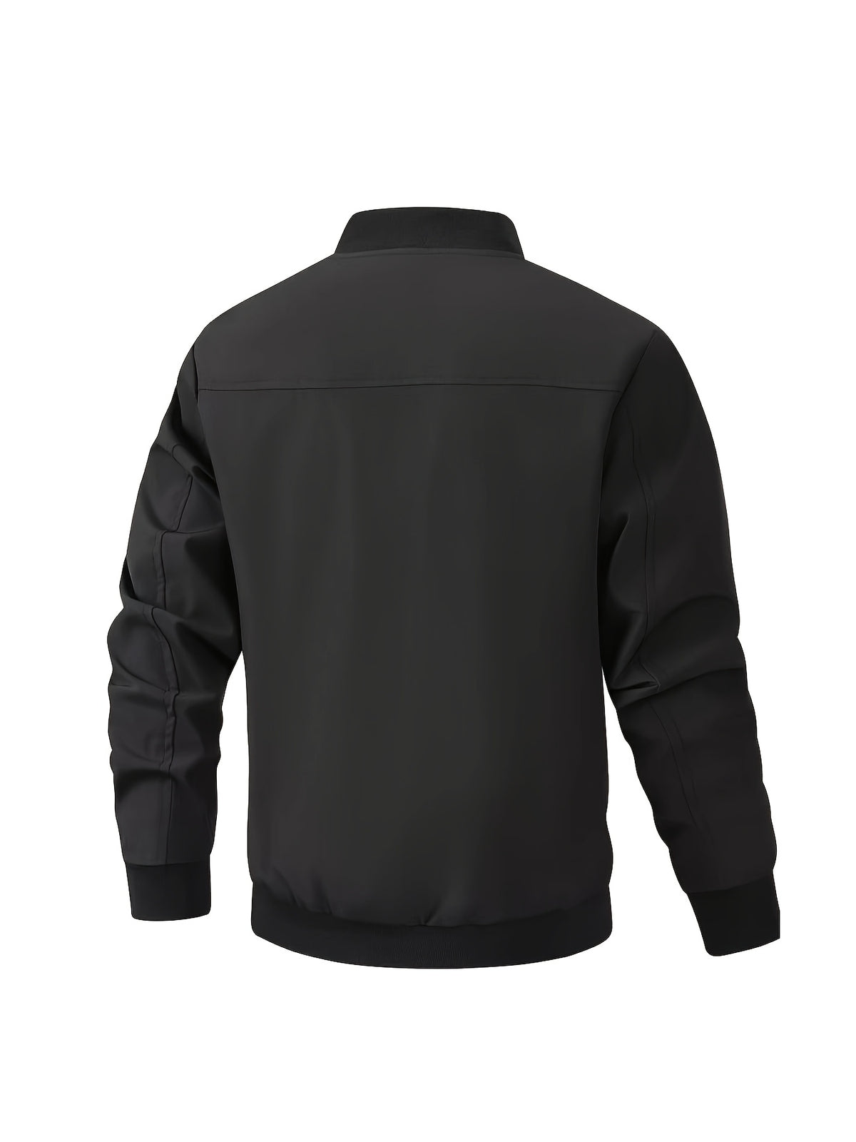 Holiday Gift Choice for Dad 1pc Men'S Black Windproof Solid Polo Metal Zipper Head Slant Pocket Biker Style Spring Autumn Slim Fit Commuter Casual Jacket - Black