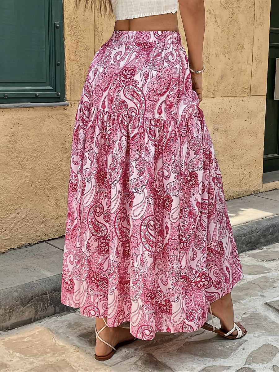 Fashionable Elegant Printed Midi Skirt - Rose Red
