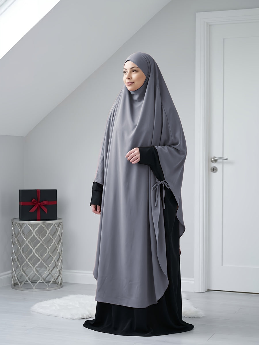 Solid Color Nidaga Prayer Jilbab. The Fabric Is Skin-Friendly And Breathable, Suitable for Women to Wear And Pray Everyday. Robe Abaya (One-Piece Khimar) with Strong Drape, Loose Fit, Ideal for Busy Daily Use Or Prayer - Dark Gray