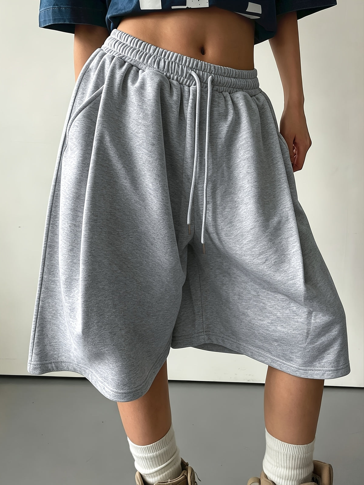 Women'S Loose Pleated Solid Color Casual Sweatpants, Spring Summer Fall - Space Gray