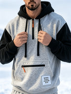 Men'S Fashion Color-Block Pullover Sweatshirt Jacket, Men'S Casual Zipper-Decorated Half-Open Cardigan Sweatshirt Top - Light Grey