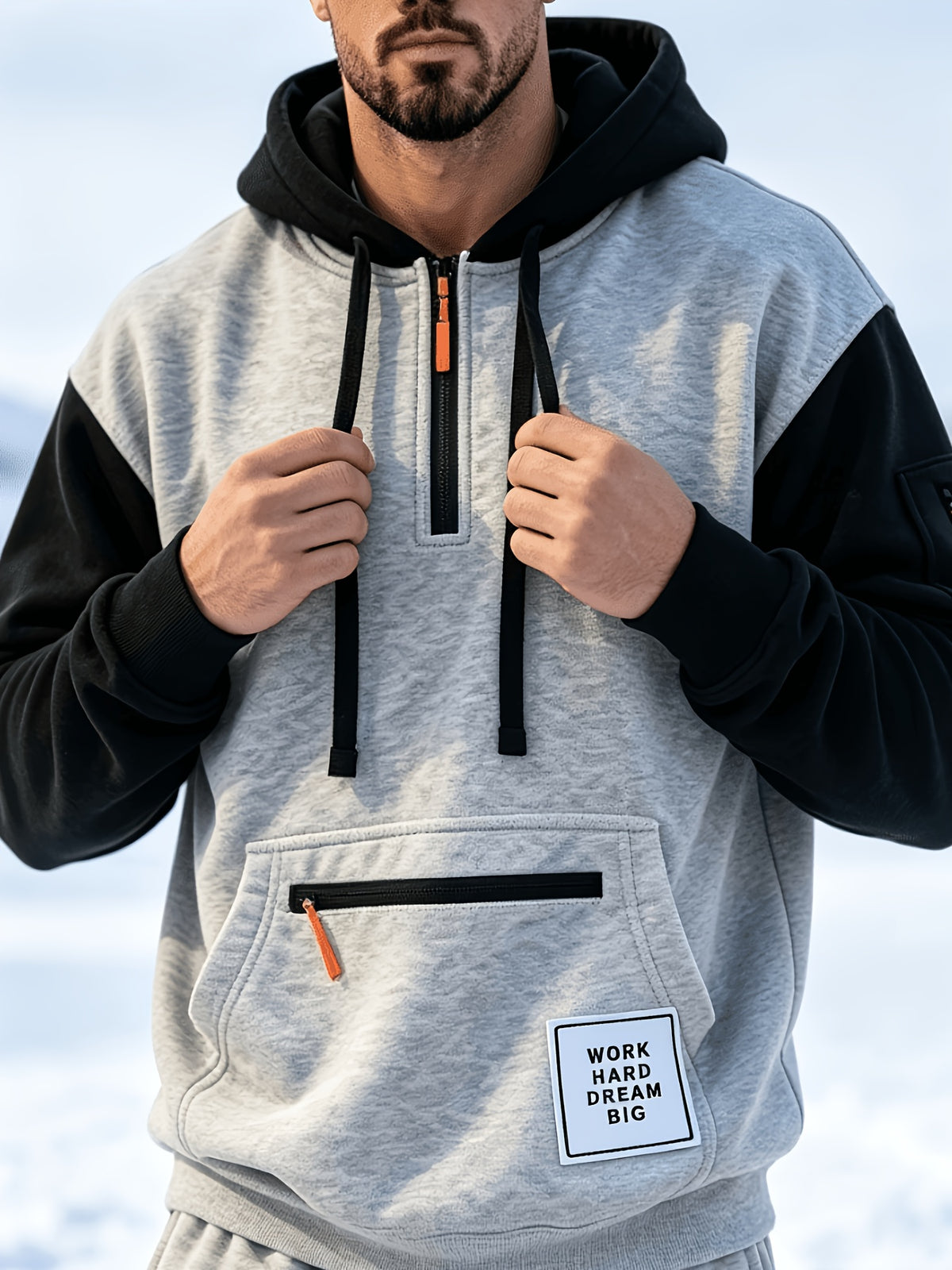 Men'S Fashion Color-Block Pullover Sweatshirt Jacket, Men'S Casual Zipper-Decorated Half-Open Cardigan Sweatshirt Top - Light Grey
