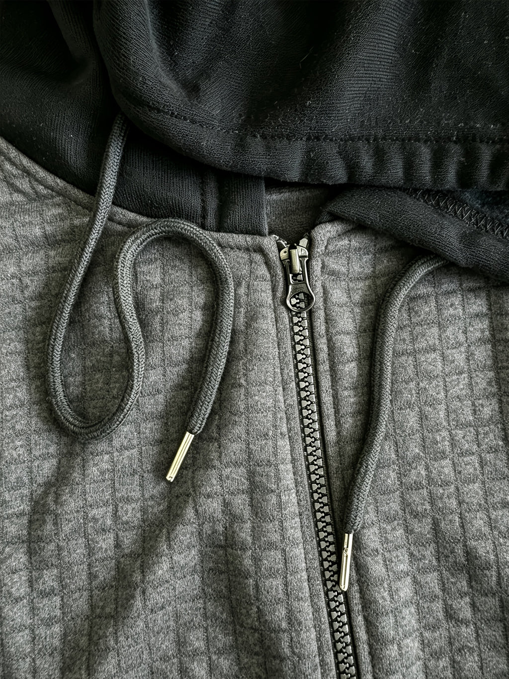 Men'S Hooded Knit Cardigan, Small Checkered Jacquard Zipper Hoodie, Knit Hooded Sweater, Comfortable And Warm, Essential for Autumn And Winter Outdoors, Suitable for Outings And Daily Home Wear - Dark Gray