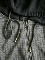 Men'S Hooded Knit Cardigan, Small Checkered Jacquard Zipper Hoodie, Knit Hooded Sweater, Comfortable And Warm, Essential for Autumn And Winter Outdoors, Suitable for Outings And Daily Home Wear - Dark Gray