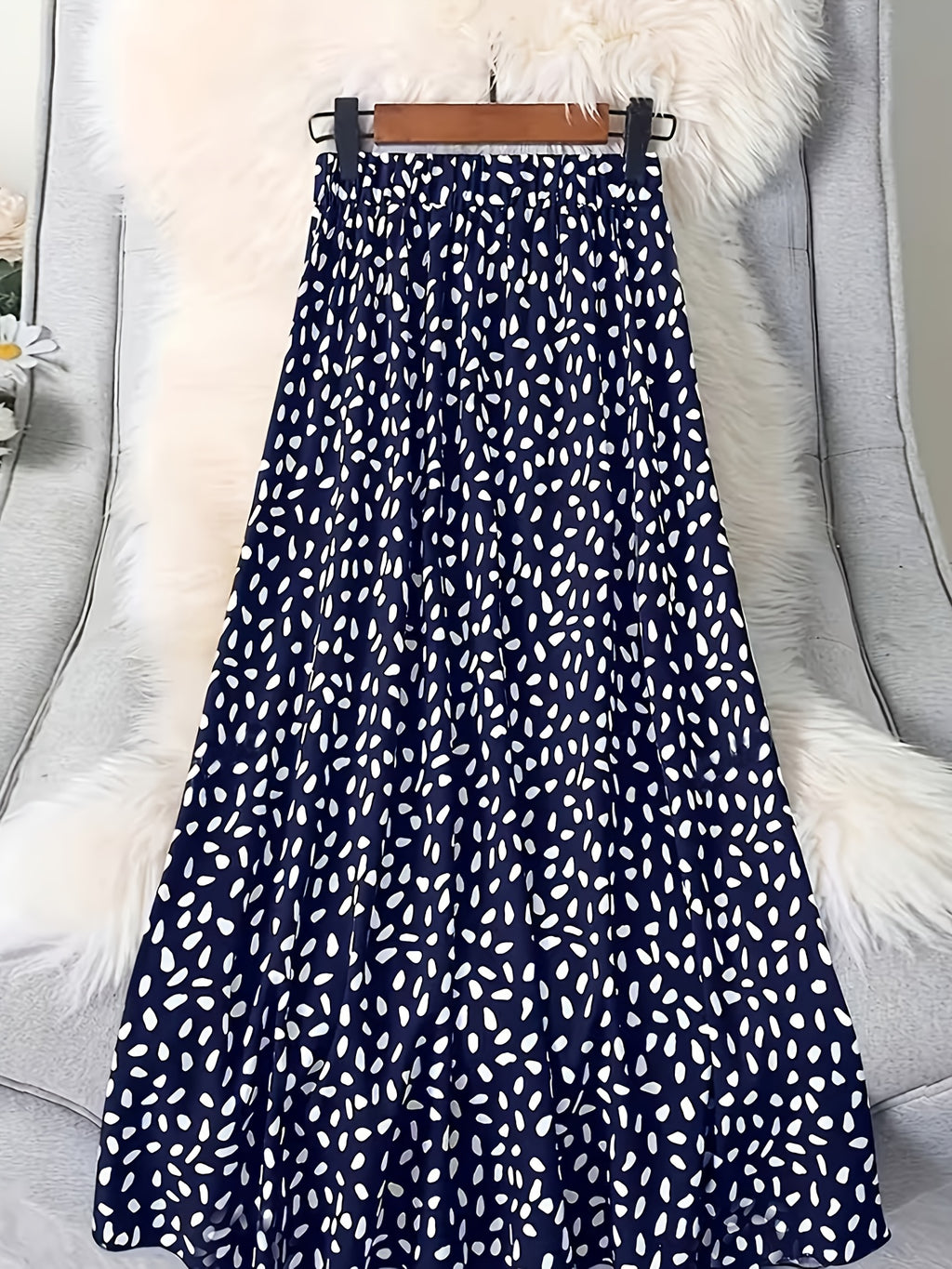 1pc Women'S Floral Print Elastic High-Waist A-Line Skirt - Navy Color