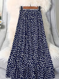 1pc Women'S Floral Print Elastic High-Waist A-Line Skirt - Navy Color