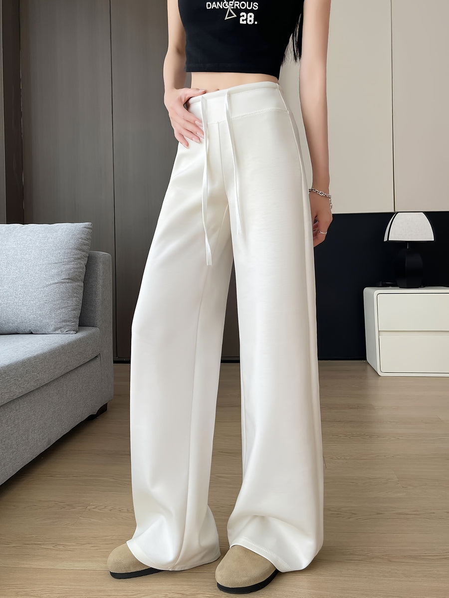 Women's Summer Lightweight 2025 New Straight-Leg Sweatpants, Loose Lazy Casual Wide Leg Pant for Petite - White