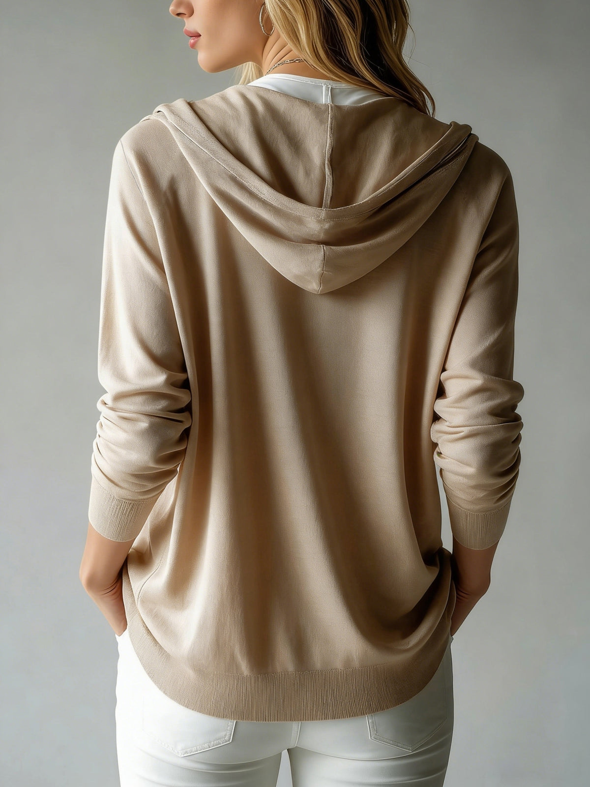 Women's Button Cardigan with a Hood, Drawstring Hood Design, French Style, European and American Style, Casual, Loose, All-season Versatile, Can Be Worn Alone or as an Outer Layer, Suitable for Daily Commuting and Various Occasions. - Khaki