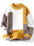 Men'S Fashion Trend Semi High Neck Knitted Sweater Autumn And Winter New Item Color Blocking Splicing Warm Pullover Top - Yellow