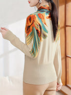 Spring/Autumn Women's Top, Mom Style New Year Spring Fashion Printed Long Sleeve Sweater for Middle-Aged and Elderly Women, Elegant Base Layer Pullover, 2026 New Model, Comfortable and Youthful, Versatile Women's Apparel for Daily Wear, Home, Outings - Off-white