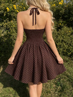 Women'S Summer New French Elegant Fashion Ruffled Scalloped Patchwork Polka Dot Printed Back Tie Waist A-Line Necktie Dress - Mixed colors