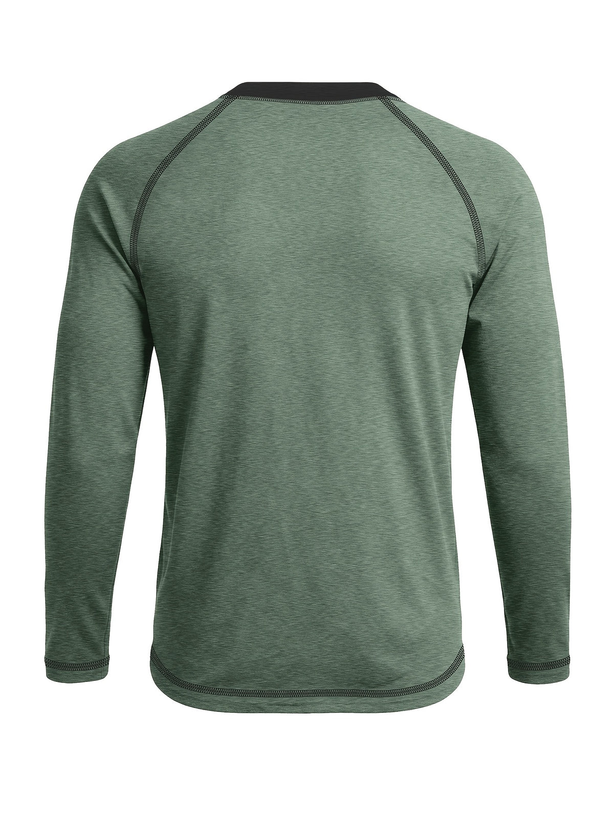 Cross-Border New Men'S Long Sleeve Round Neck T-Shirt, Outwardly Oriented Western Men'S Clothing Color-Blocked Top Base Layer - Green With Black 1
