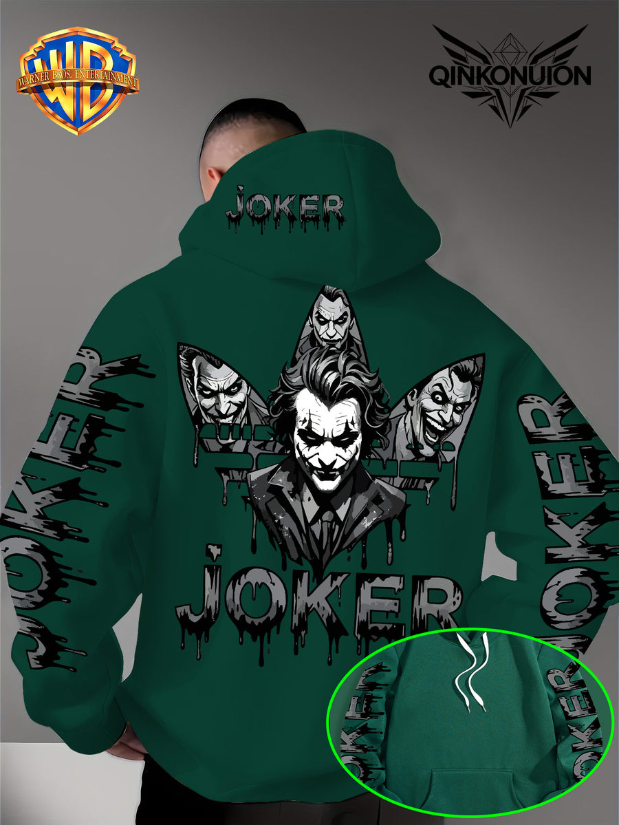 Warner Official Men's Hoodie, Multi Sided Clown Dark Dripping Graffiti Trendy Brand Printed Design, Machine Washable, Warm and Casual for Autumn and Winter, Daily Drawstring Hoodie, Multi Functional Sports and Leisure Loose Version - Green