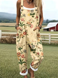 Women'S Fashion Design Versatile Overalls with Button Adjustable Straps - Cartoon Cute Floral Print A87 - 【Light Yellow】