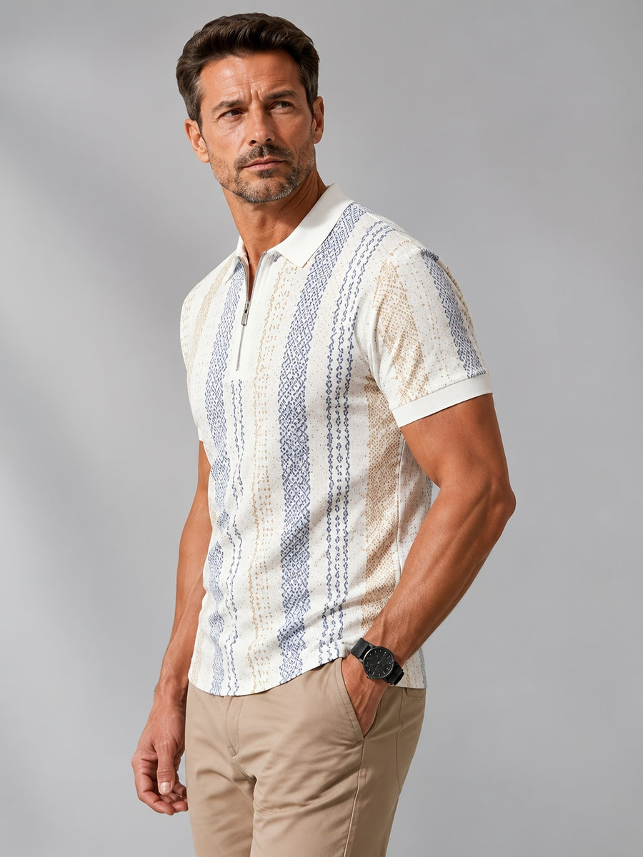 Men'S Digital Print Zipper Collar Short Sleeve Polo Shirt Casual Fashion Street Style Beige Blue Brown Stripe T-Shirt Summer Autumn Outdoor Wear - Mixed colors