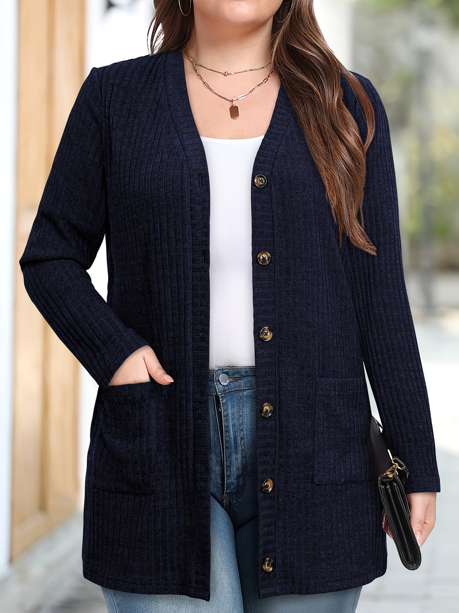 Women's Fashion Warm Cardigan with Pockets - Navy Blue-2