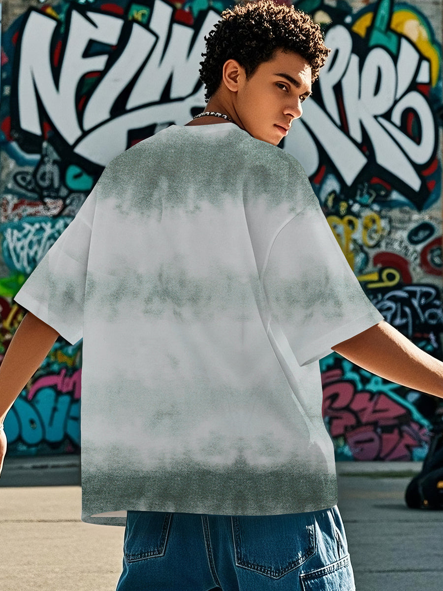 Men's American Tie-Dye Short Sleeve Street Style Shark Print Tie-Dye T-Shirt - Apricot Green