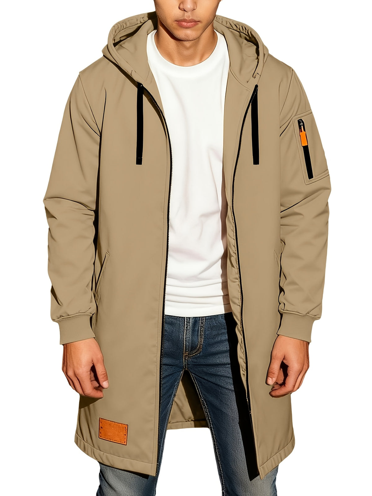 New Men's Casual Sports Sweatshirt and Hooded Long Knitted Jacket, Featuring a Multi-pocket Style. The Overall Fit Is Loose and Elegant. Fashionable Outdoor Casual Sweatshirt, Long-sleeved Cardigan, Hooded Design, Winter Clothes for Men - Khaki