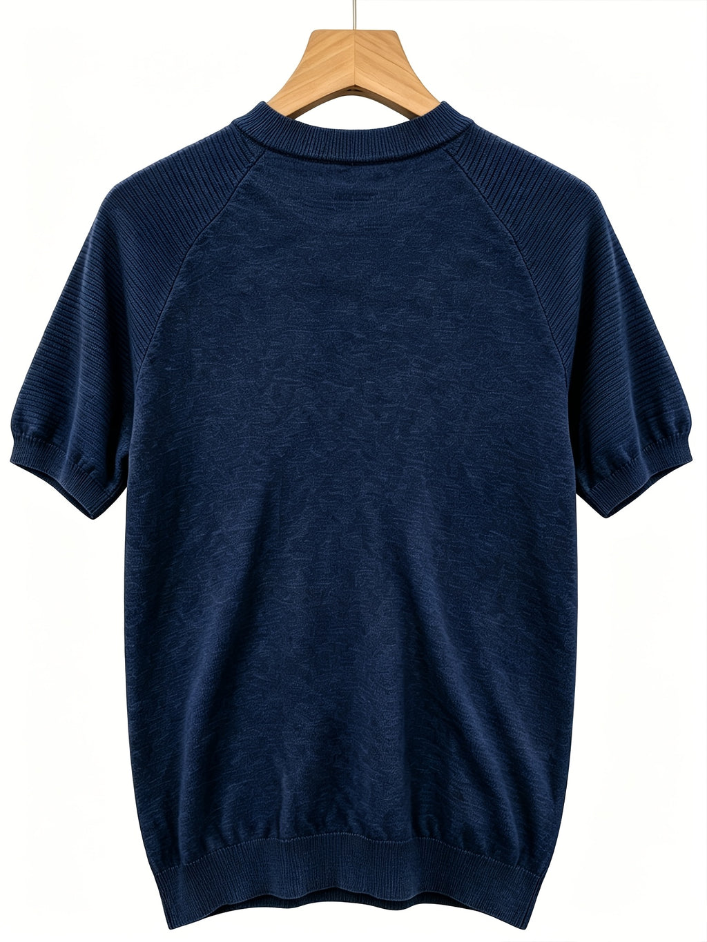 2026 Light Luxury Texture Men'S Off-Shoulder Knit Short Sleeve, Comfortable And Breathable Summer T-Shirt - Navy Color