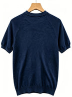 2026 Light Luxury Texture Men'S Off-Shoulder Knit Short Sleeve, Comfortable And Breathable Summer T-Shirt - Navy Color