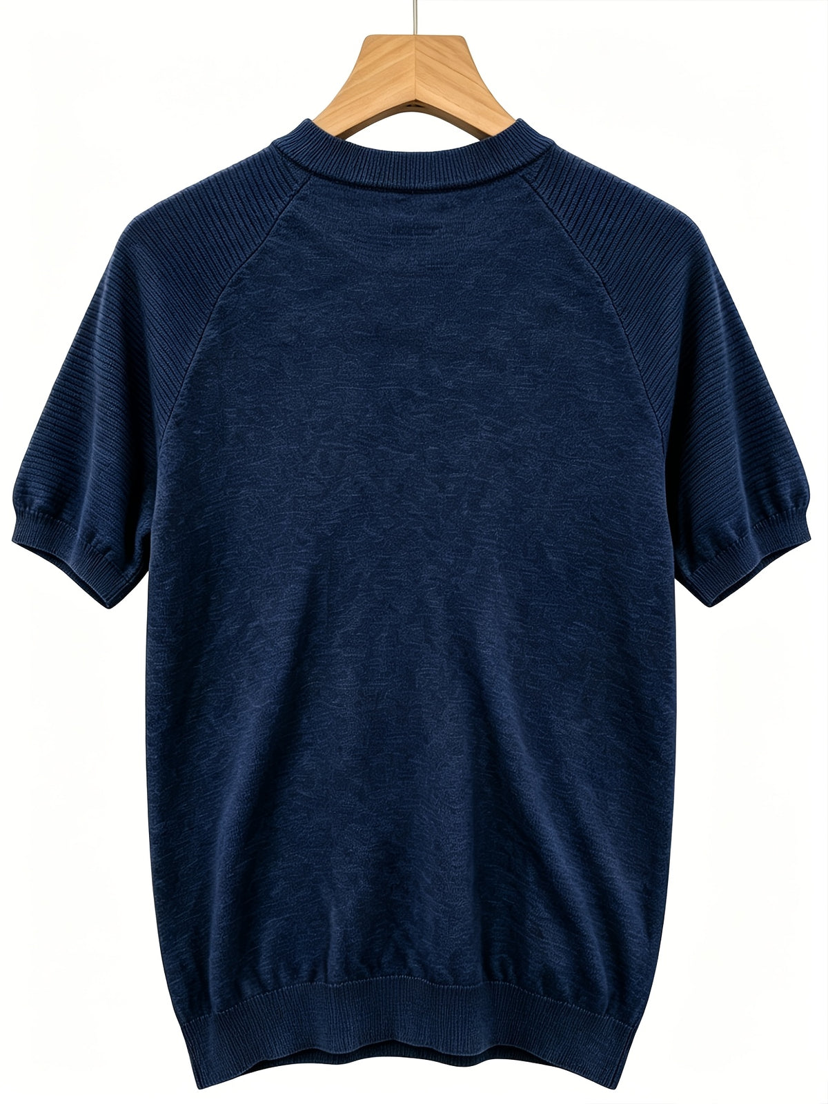 2026 Light Luxury Texture Men'S Off-Shoulder Knit Short Sleeve, Comfortable And Breathable Summer T-Shirt - Navy Color