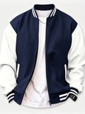 Classic Campus Style Men'S Casual Campus Fashion Youthful Bright Fashion Zipper Pocket Baseball Jacket - Navy Color