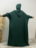 Fashionable Muslim Batwing Sleeve Hooded Abaya Casual Hooded Dress - Dark Green