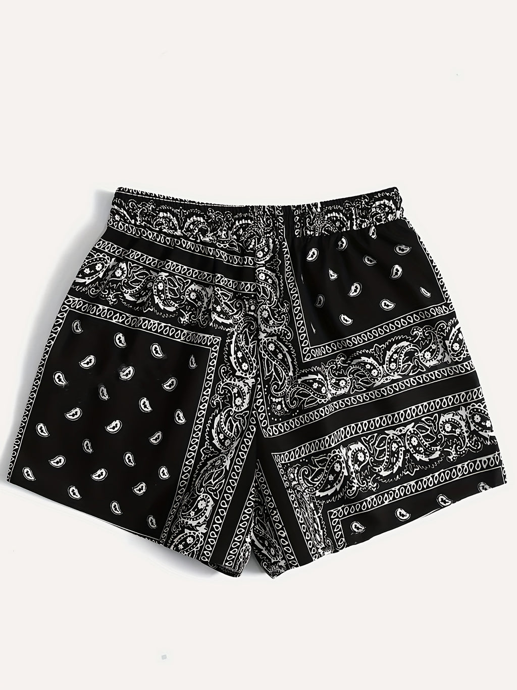 Paisley Style Print Vacation Casual Elegant All-Match Basic Style Drawstring Shorts - Black