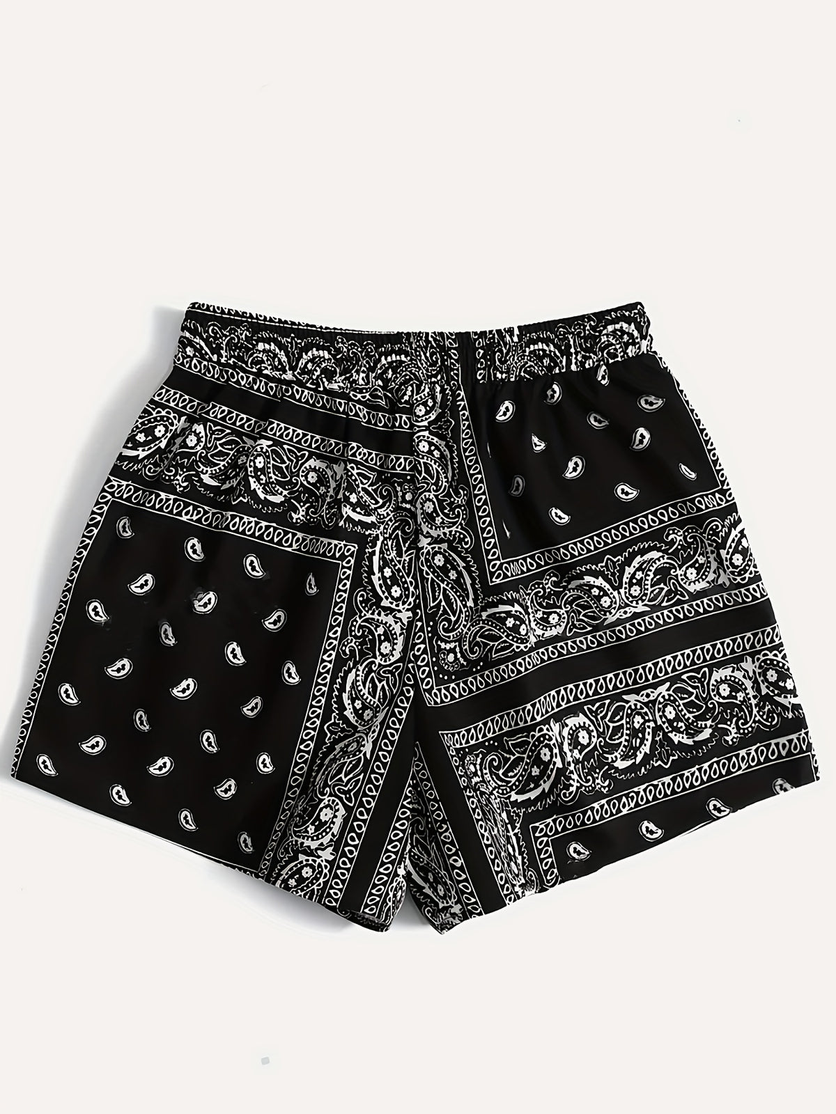 Paisley Style Print Vacation Casual Elegant All-Match Basic Style Drawstring Shorts - Black