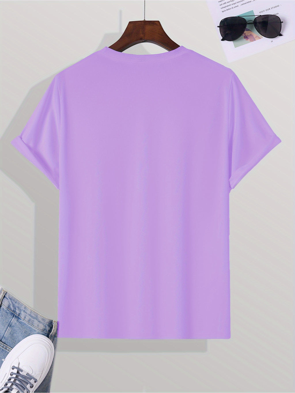 Trendy Printed T-Shirts for Men, Regular Standard Fit Comfortable Short Sleeve Casual Tee, Versatile Everyday Fashion Outfit Top - Purple