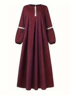 Middle Eastern Long Sequin Patchwork Dress Gown - Deep Red