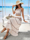 Bohemian Vacation Fashion Positioning Print Tassel Ribbon Suspender Top And Jelly Waist Half Skirt Set - White