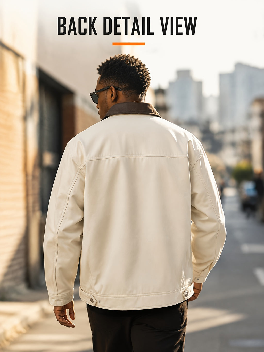 Men'S Color-Block Collar Cargo Jacket, Zipper Button-Front Double Breasted, Multi-Pocket Chest, Drop Shoulder Loose Short Retro Streetwear Coat - Light Beige