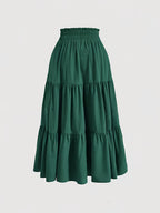 Elegant Special Women's Minimalist Solid Color Layered Skirt - Green