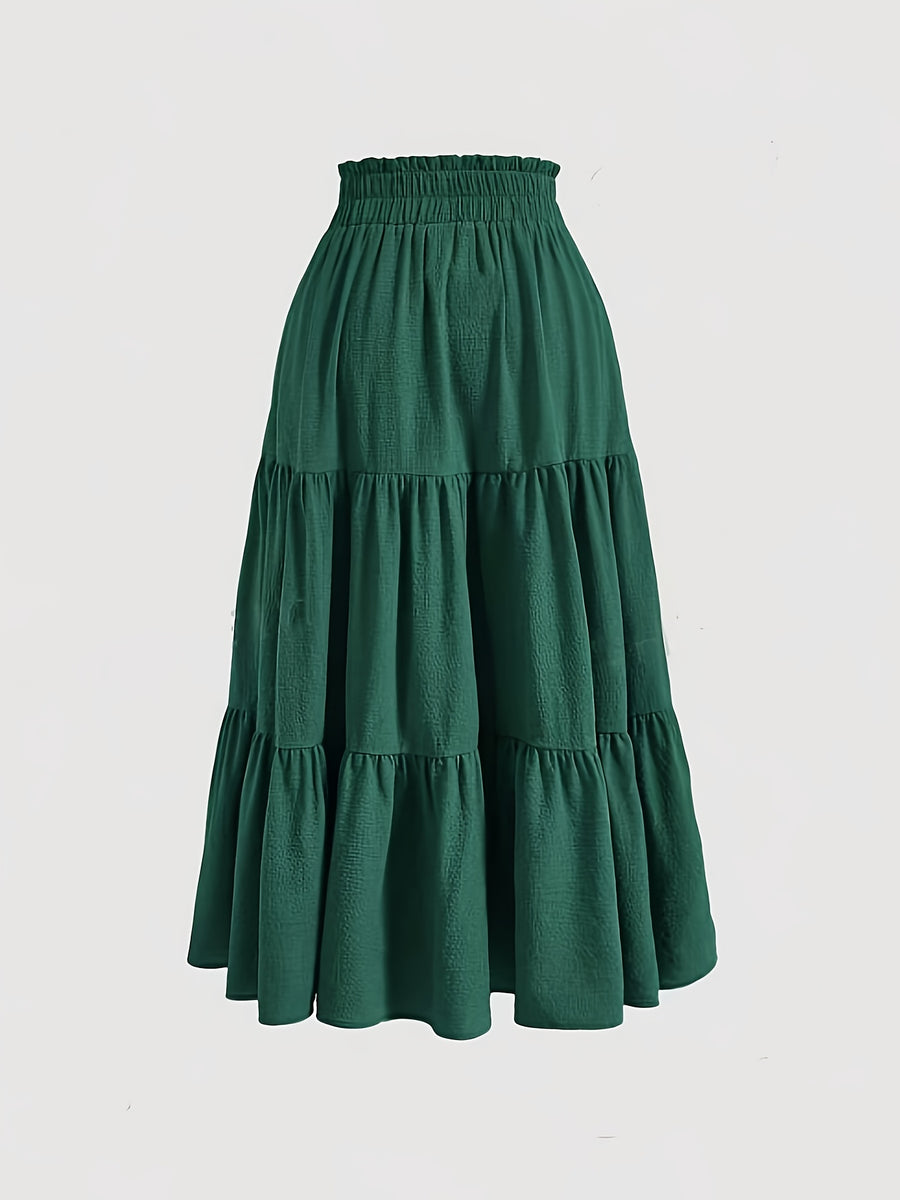 Elegant Special Women's Minimalist Solid Color Layered Skirt - Green