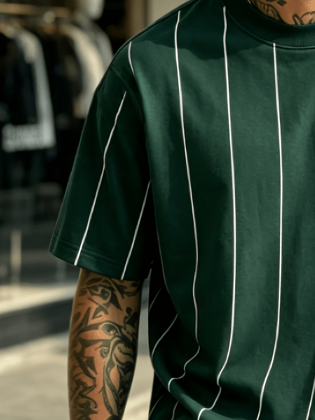 [Printed Design-Not Textured] Easy Dark Green Pinstripe Basic Men'S Short Sleeve 2026 New Summer Atmospheric Casual Top Suitable for Home And Outdoor All-Match - Mixed colors