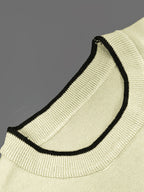 Popular New Spring/Summer Contrast Color Neckline and Cuffs Pullover Short-Sleeve T-Shirt, Ins-Style Simple and Fresh Fabric T-Shirt - Apricot