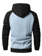 Men's Hooded Sweatshirt, Patchwork Sweatshirt, Casual and Versatile Two-Tone Fashion, Patchwork Two-Tone Hooded Sweatshirt, Raglan Sleeve Fashion Sweatshirt - Light Grey
