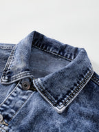 Men'S Vintage Denim Jacket, Classic Lapel, Retro Washed Denim Coat, Multi-Color Casual Workwear Jacket - Sky Blue
