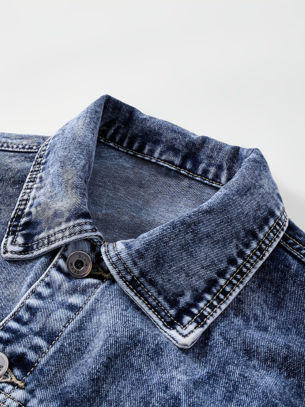 Men'S Vintage Denim Jacket, Classic Lapel, Retro Washed Denim Coat, Multi-Color Casual Workwear Jacket - Sky Blue
