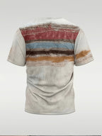 Vintage Washed Horizontal Stripe Men's T-Shirt, Western Vintage Distressed Texture Crew Neck Short Sleeve Casual Summer Top, Breathable Regular Fit for Daily and Formal Wear - Crew Neck Casual Top, Comfortable to Wear, Gift for Teens and Adults - Off-white