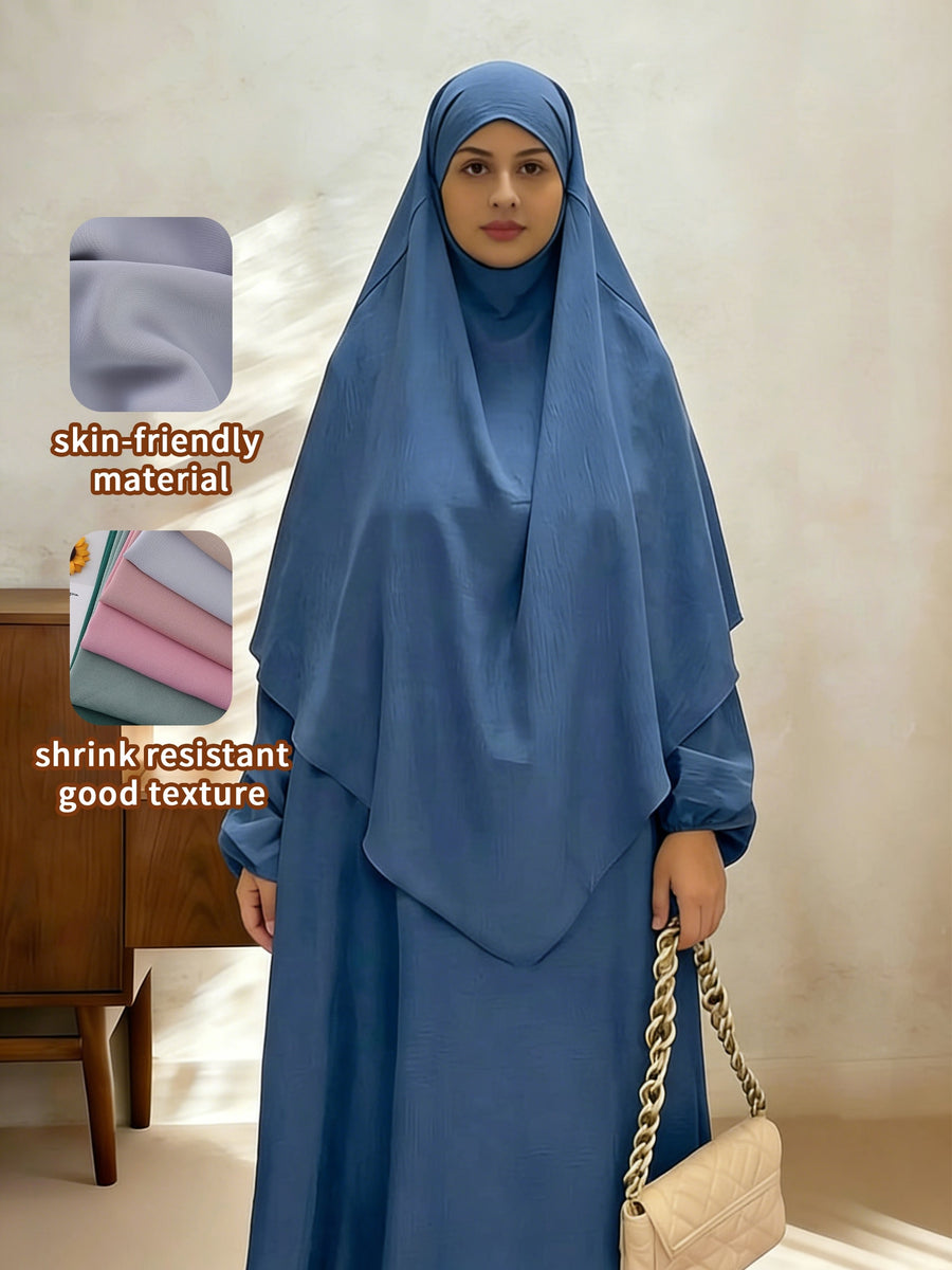 2pcs Easy Solid Abayas, Dignified Long-Sleeved Dresses, Asian Women'S Size Clothing, Elegant And Suitable for Gifting During Ramadan - Royal Blue