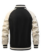 Men's Spring/Autumn Color-Block Striped Lightweight Jacket with Mesh Lining, Casual Outerwear, Outdoor Sports Baseball Jacket, Raglan Sleeve Design, Cropped Style - Black