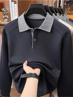 Autumn Contrast Collar Long Sleeve Polo Shirt, Men'S Drop Shoulder Knit Pullover, Spring Autumn Business Casual Base Layer Top, Loose Patchwork Collar T-Shirt, Casual Fishing Top - Shangqing