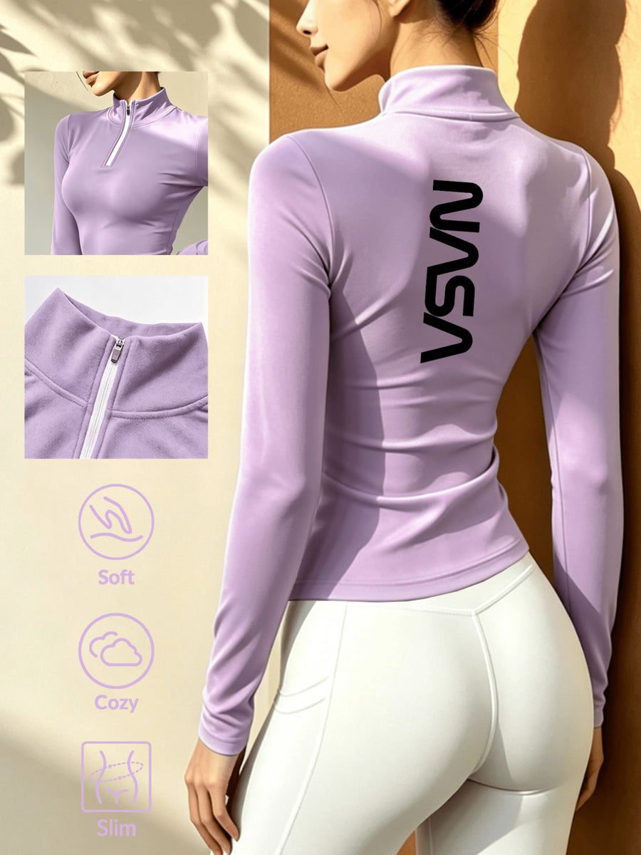 Women'S Soft Zipper Inner Top, Perfect for Cold Autumn And Winter Like Cycling, And Fitness - Taro Purple