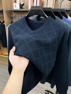 Men's V-neck Knitted Warm Casual Simple Autumn/Winter Thermal Sweater - Navy Color