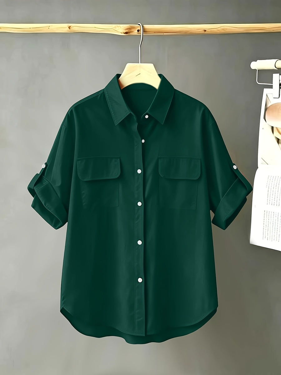 Fashionable Short-Sleeved Shirt - Dark Green