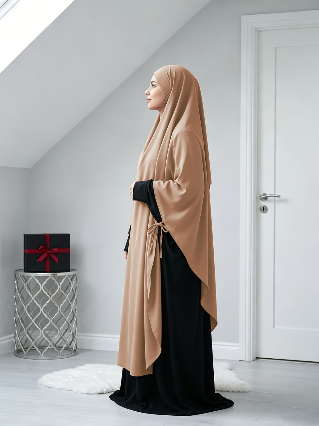 A Solid Color Nidaga Prayer Jilbab. The Fabric Is Skin-friendly and Breathable, Making It Suitable for Women to Wear and Pray Daily. The Robe Abaya Features a 1pc Design with a Khimar, Offering a Strong Drape and a Loose Fit, Ideal for Busy Daily - Orange-Red